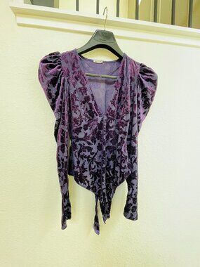 Free People Purple Velvet/Sheer Body Suit